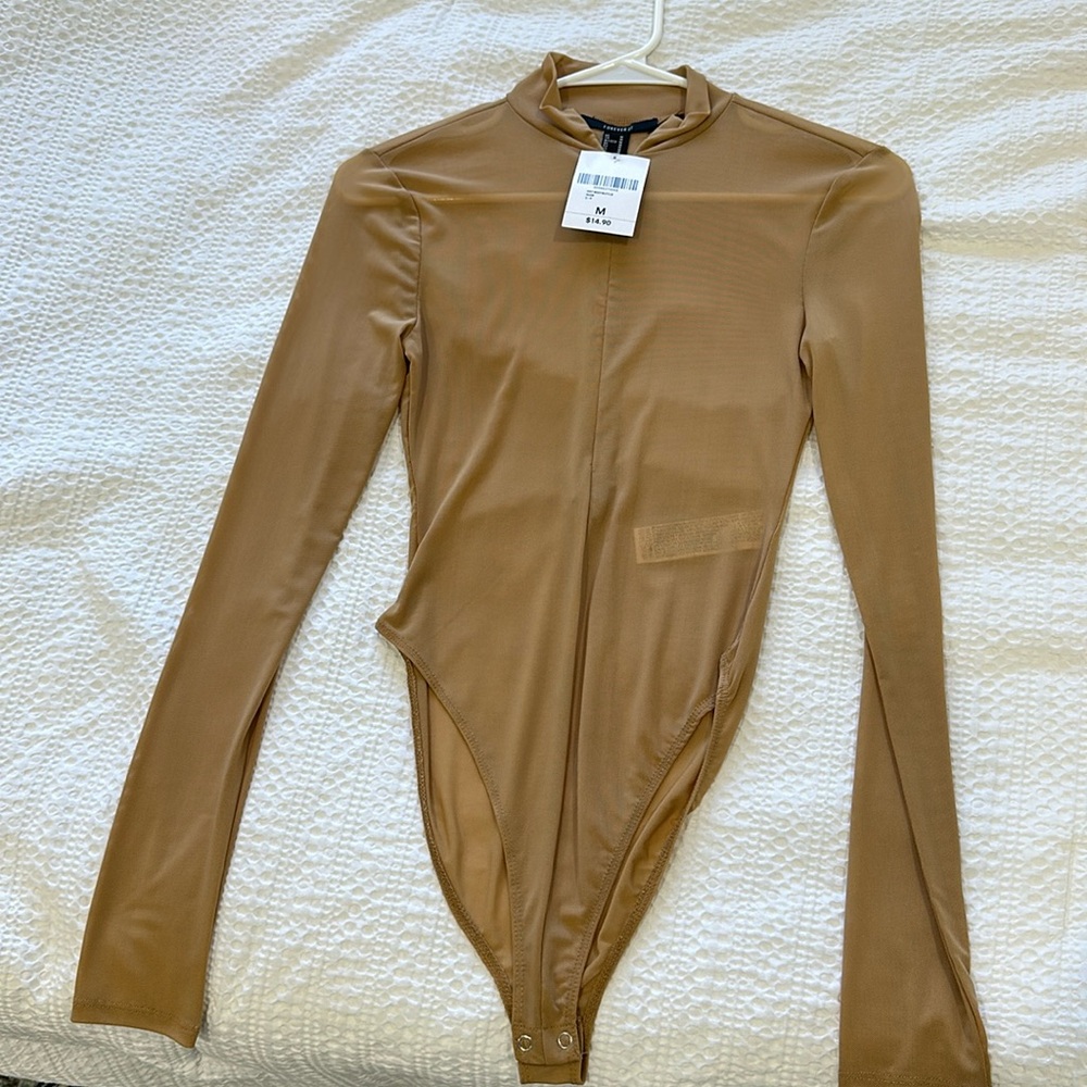 Forever 21 sheer/tan/nude long sleeve bodysuit